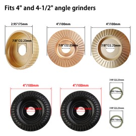 Angle Grinder Attachments Wood Carving Disc Set for 4" or 4-1/2" Angle Grinder, with 7/8" to 5/8" Arbor, Grinding Wheel Shaping Disc for Wood Cutting, Shaping Carving, Stump Grinding 7pcs