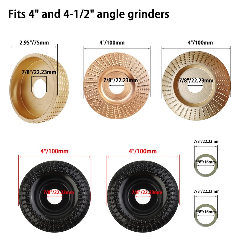 Angle Grinder Attachments Wood Carving Disc Set for 4" or