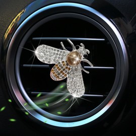 White Silver Bee Car Air Vent Clips,Bling Rhinestone Car Air Fresheners Vent Clip,Cute Aromatherapy Diffuser Car Vent Clip Interior Decoration Charm Accessories for Girl Women