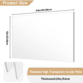 ADTDA Clear Acrylic Sheet Plexiglass,1/4" Thick (6mm) Acrylic Glass Sheet,Plexiglass Sheet for Craft Projects,Signs,Painting,Windows Replacement (1 Piece 12''x 24'')