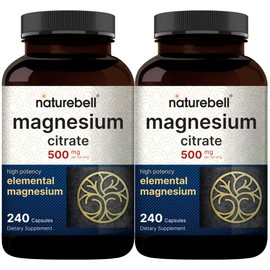NatureBell Magnesium Citrate 500mg, 480 Capsules (2 Pack) | High-Purity Elemental Form | Heart, Muscle & Digestion Support | Non-GMO, Gluten-Free
