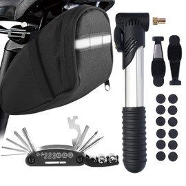 MASPODER Bike Tool Kit, Bike Saddle bag with Bike Pump Puncture Repair Kit Multi Tool Set Accessories for Cycling Bicycle MTB Mountain Road Bike (Basic Plus 01)