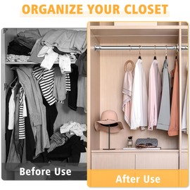 Closet Rods For Hanging Clothes, 17-76 Inch Adjustable Closet Rod, Stainless Steel Heavy Duty Closet Hanging Rod-Silver