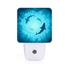 FSHVQKD Floating Sharks Night Light,Plug Into Wall with Dusk to Dawn Light Sensors, Warm Nightlights for Bedroom, Bathroom, Hallway, Kitchen, Gifts Ideal for Boys Girls Women Men