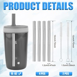 4pcs Metal Straw Replacement for Zak 15 oz, with 2 Straw Cleaner, Stainless Steel Reusable Straws Compatible with Zak Designs Kelso 12 oz Kids Sippy Cup Water Bottle Accessories, BPA-Free