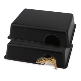 Hypeety 2PCS Reptile Hide Box Small Animal Hideaway Black Hides with Texture Help Peeling for Snakes Lizards Leopard Gecko (M)