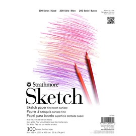 Strathmore 200 Series - Cuaderno de bocetos con Cinta, 5.5 x 8.5 Pulgadas, 100 Hojas, Blanco (74 g) - Papel de Artista para Adultos y Estudiantes - Grafito, carbón, lápiz, lápiz de Colores