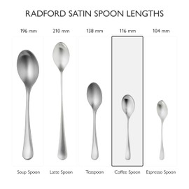 Robert Welch Radford Satin Cutlery Coffee/Espresso Spoon, Set of 8. Suitable for Espresso, Small Coffee. Made from Stainless Steel. Dishwasher Safe.