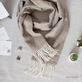 Linen & Cotton Classico Unisex 100% Merino Wool Scarf with Herringbone Pattern