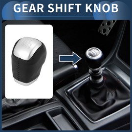 INFINAUTO 6 Speed Gear Shift Knob, Gearbox Stick Shifter Lever Knob for Land Rover Range Rover Evoque 2018-2023 Plastic Faux Leather Black Silver Tone, 1 Pc