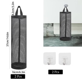 ZPLASK 2 Pcs Plastic Bag Holder, Carrier Bag Storage with 2 Pcs Sticky Hooks, Mesh Hanging Grocery Plastic Bag Storage Holder Carrier Bag Holder, Plastic Bag Dispenser for Home