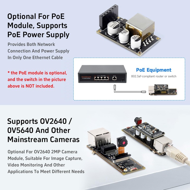KLAYERS ESP32-S3R8 Ethernet Development Board with Wi-Fi, Bluetooth, PoE Power,
