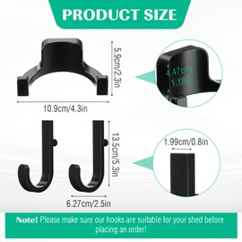 Qiyaz 20 Pcs Storage Shed Tool Hooks Black Tool Hanger Shed Accessories for Hanging Storage Shelves Organizer Accessories Parts Replacement Screws Brackets Ladders Bulk Items (J/u)