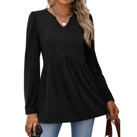 Long Sleeve Shirts for Women Dressy Casual Black Babydoll Tops Fall Outfits for Women 2025 Fashion Clothing L
