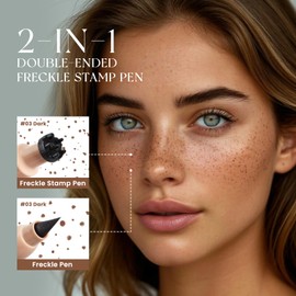 HOSAILY 2 in 1 Dual Ended Dark Brown Freckle Stamp&Freckle Pen, Waterproof Quick Dry Soft Dot Faux Freckles, Natural Lifelike Long Lasting Fake Freckle Marker Pencil Face Decoration Sunkissed Makeup