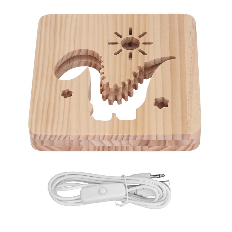 Wood Carving Lamp Dinosaur Hollow Pattern Warm White Light USB