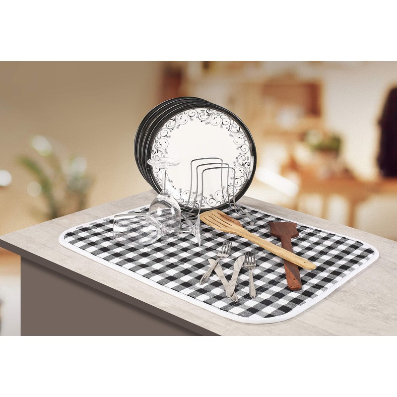 2pack Gingham Dish Drying mat 18x24 Black/White
