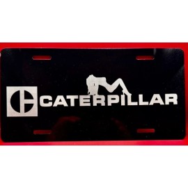 Laser CAT Caterpillar Girl laser engraved black license plate