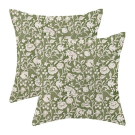 Floral Throw Pillow Covers 24x24 Set of 2, Flower Print Linen Decorative Pillow Cover Neutral Vintage Decoration Outdoor Cushion Cover Sage Green Floral Pillowcase for Sofa Couch Farmhouse Room