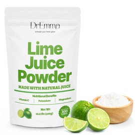 DrEmma - Lime Juice Powder - Organic Limes - Hand Picked, Energy, Water Enhancer, Food, Beverages, Cooking, Baking, Cocktails, Vitamins, Electrolytes Hydration, Dehydrated, Zesty Lime Flavor (10.6 Oz)