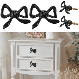 MorningRo 2 Pcs Black Bow Knobs for Dresser,Black Bow Drawer Knobs, Coquette Dresser Handles, Decorative Handles for Home Bedroom Hardware Cabinets Kitchen Glass Door Wardrobe