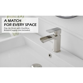 BWE Brushed Nickel Bathroom Faucets Single Handle Single Hole Bathroom Faucet with Pop Up Drain and Supply Line for Bathroom Sink Farmhouse RV Bathroom Basin Faucet