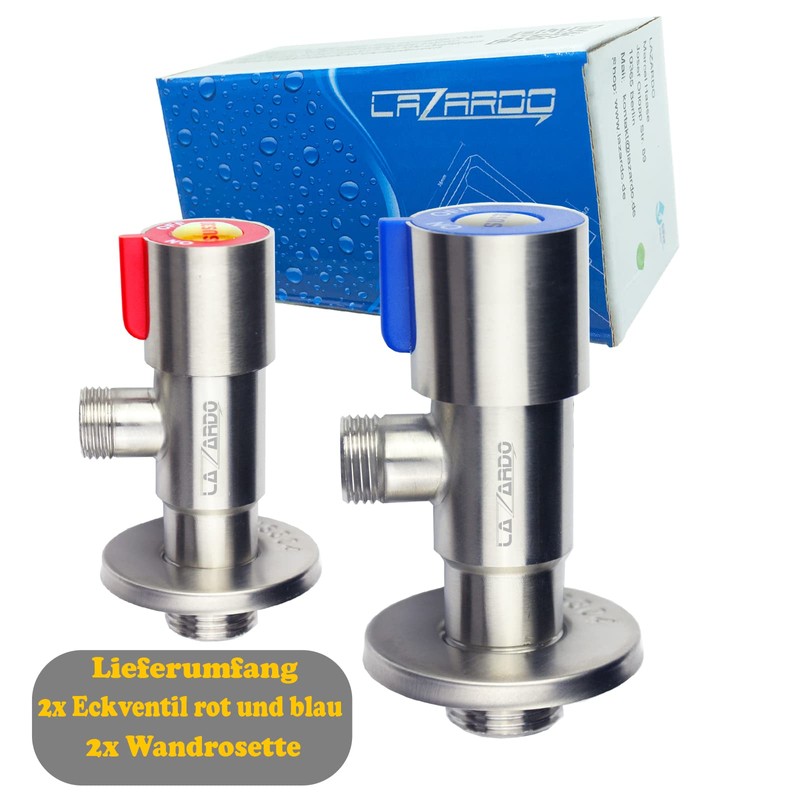 Set of 2 Angle Valve Stainless Steel Red Blue Outlet: