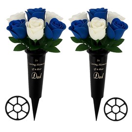 Set of 2 Grave Vases with Spike - Weather‑Resistant Black Memorial Flower Holders for Graveside, Cemetery Vases for Fresh or Artificial Flowers, Durable Plastic with Grid Inserts (Special DAD)