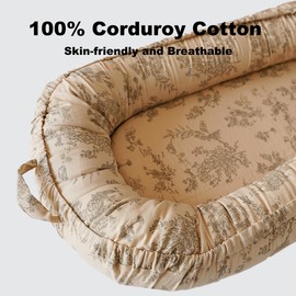 CooCooBaby Infant Lounger, Baby Nest Cover for Baby Girls & Boys, Newborn Essentials for Baby 0-12 Months, 100% Cotton Breathable, Portable Travel Bed (Poem_Muslin)