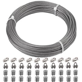 1/8 Inch Stainless Steel Wire Rope Cable Kit,100 ft Length 1/8“ Wire Cable 7x7 Strands with Sleeves, Thimbles, Clips, for Climbing Plants, Deck Railing, Fencing, Outdoor Hanging