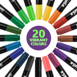 U.S. Art Supply Super Markers 20 Vibrant Dual Tip Fabric Markers - Fine & Chisel Point Pens Fabric Marker Permanent for Clothes, T-Shirts - Permanent Ink Eye-Catching Vibrant & Bold Colors
