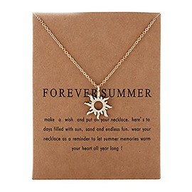 JewelleryJoy Sun Forever Summer Card Pendants Necklace Gold Plated Chain Choker in Organza Bag (Forever Summer Gold)
