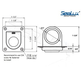 SeaLux Marine Rectangular 1-1/2” x 1-3/4” (38 x 44 mm) Spring Loaded Lifting Ring Pull Latch for Boat Hatch (Pack of 2 Small