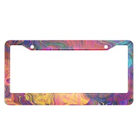 Swono Chaotic Waves License Plate Frame Rainbow Purple Fuchsia Pink Red Orange Gold License Plate Cover Aluminum Metal License Plate Holder Frame for Women Men Auto Decoration for US Car/Truck