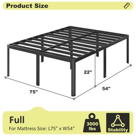 Lutown-Teen 22 Inch High Full Size Bed Frame with Rounded Corner Legs, Sturdy Mattress Foundation, Heavy Duty Metal Platform Bed Frame Full No Box Spring Needed, Noise Free, Easy Assembly, Black