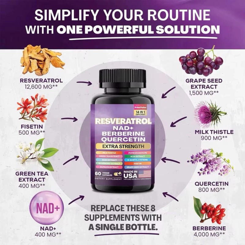 wellbody Resveratrol NAD + Berberine, Quercetin- Anti-aging, Antioxidant, Neuroprotectio