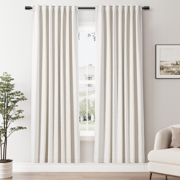 SPWIY Cream Linen 100% Blackout Curtains 80 Inches Long 2
