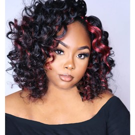ToyoTree Ocean Wave Crochet Hair - 12 Inch 8 Packs Black Mix Burgundy Mid-Length Curly Deep Wave Crochet Hair, Synthetic Ocean Wave Braiding Hair Extensions (12 Inch,P1B/118-8P)