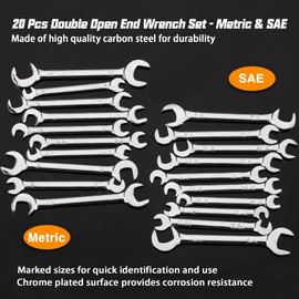 LEONTOOL Mini Double Ended Spanner Set, Thin, Open End Wrench, Short Type, 20-Piece Set, Inch Standard 5/32"-7/16", 0.2 - 0.43 inches (4 - 11 mm), Ultra Thin, Combination Wrench Set, Storeable, Pocket Size, Lightweight, Storage Pouch Included, Dedicated 