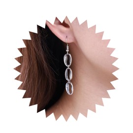 Allereya Vintage Metal Cowrie Drop Earrings Puka Shell Dangle Earrings Long Shell Hook Earrings Silver Cowrie Stud Earrings Jewelry for Women and Girls