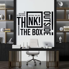 Think Outside The Box Office Wall Sticker Team Building Motivational Teamwork Business Interior Decor Decal Mural Wallpaper Q008 (Black, L W49.64 xH32.31)