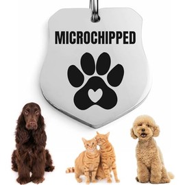 Universal Pet Tag Microchipped Pet Notation Fits All Collar Types Tag Chip Tag for Pets Dog Collar Gift Chip ID (Badge_Silver)