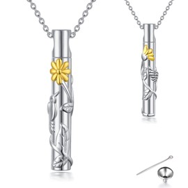 Yearace Urn Necklace for Ashes, 925 Sterling Silver Hummingbird Sunflower Cylinder Cremation Urn Pendant Necklace with Filling Kit, Ashes Holder Keepsake Memorial Jewelry for Women and Men Gift
