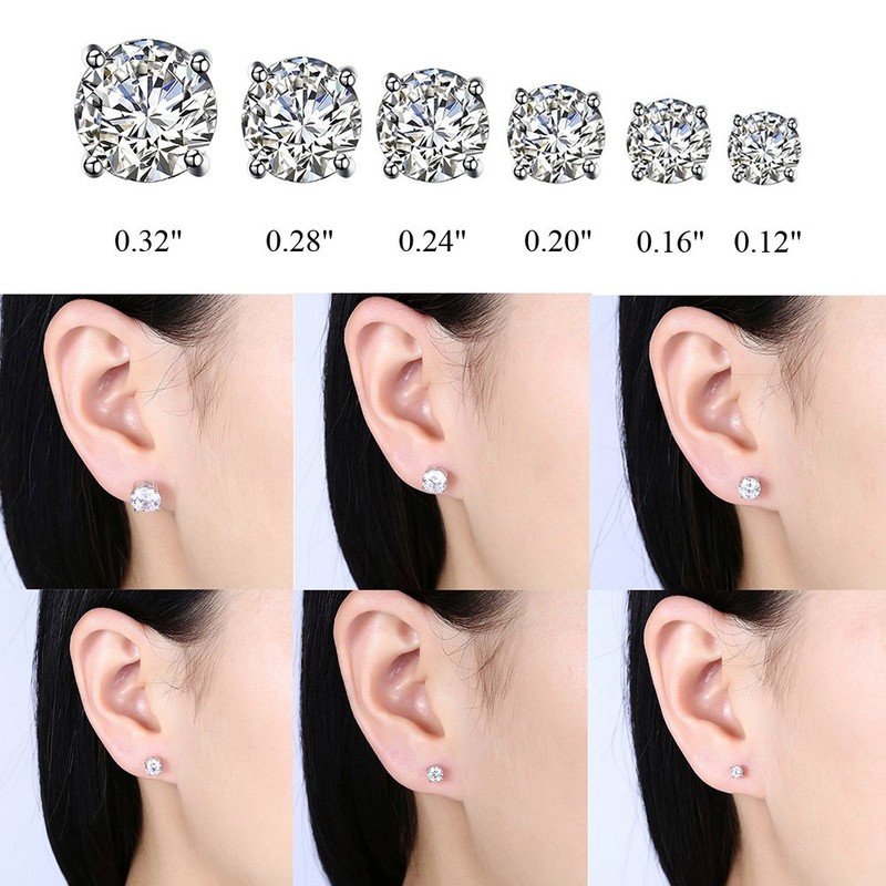 TTVOVO 925 Sterling Silver Stud Earrings, Round 4Prong Stud 6
