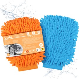 vsshe Microfiber Car Washing Mitts 2PCS, Large Car Wash Mitts, Anti-Streak and Anti-Scratch Cleaning Kit, Highly Absorbent 100% Scratch-Free, for Home and Washing, Drying, Detail Cleaning