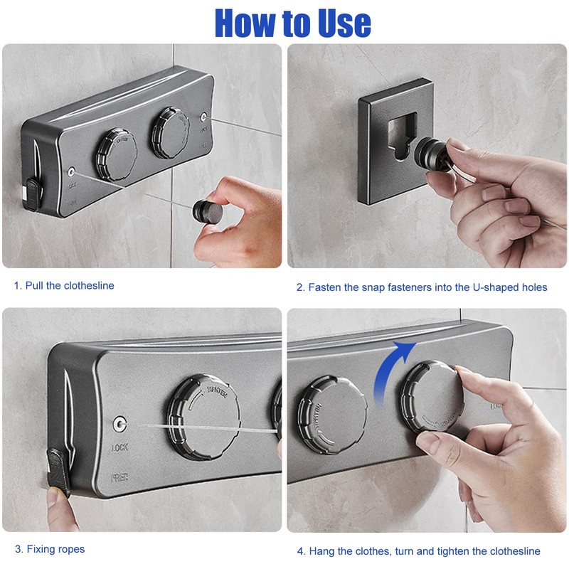 QHENS Clothes Line Balcony Extendable Wall Mounting, 2 x 5