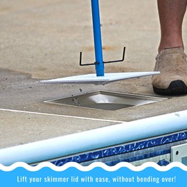 LIDZ Off Pool Skimmer Lid & Basket Removal Tool with Quick Release Handle, Durable Lightweight Pole, 31 inches x 5.75 inches, Blue