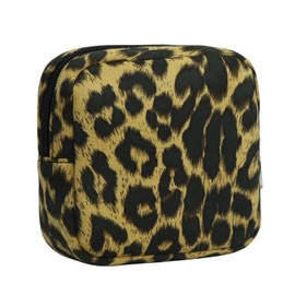 Leopard Print Makeup Bag Travel Cosmetic Case Soft Toiletry Bag with Zipper, Portable Make Up Organizer Traveling Compact Car Bag for Essentials (Yellow)