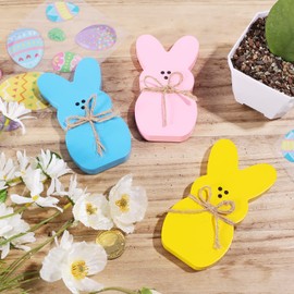 KINBOM 3 Colours Easter Bunny Wooden Decoration Easter Bunny Large with Rope Easter Bunny Wooden Signs DIY Easter Wooden Cutouts for Party Supplies Desk Decoration Gift