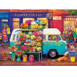 300 Piece Puzzles for Adults,Nature Flower Shop Puzzle for Adults Kids Seniors,Large Piece Fun Puzzle for Kids Ages 8-10 10-12,Challenging Truck Floral Dog Puzzles Perfect for Game Nights,20.5x15 in